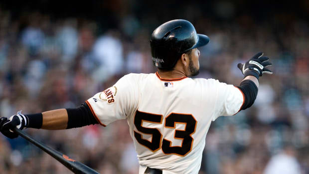 SF Giants left fielder Melky Cabrera (53) hits a home run during the first inning against the Houston Astros at AT&T Park. (2012)